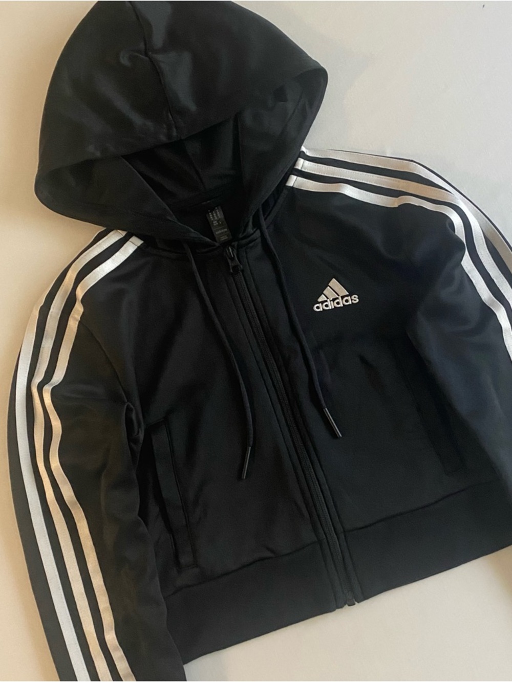 Adidas Cropped Glam Hoodie Women XS SLIM Lounge Gym Training Full Zip Sweatshirt